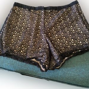 Ladies black nude and lace belted shorts Gothic contempo  eyelet pinup